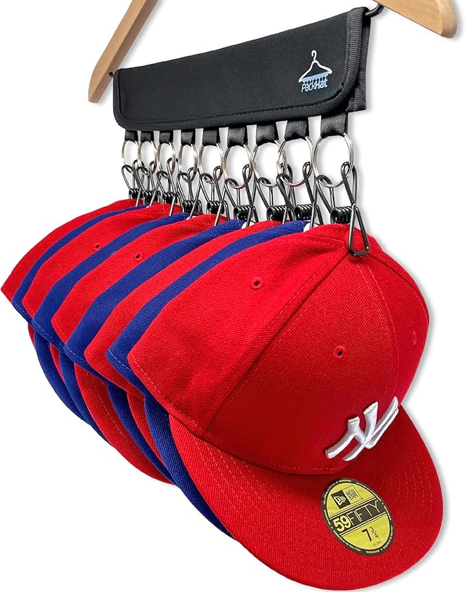 PackHatUSA The Original 18 Hat Organizer and Hat Rack for Your Closet - Transform Clothing Hangers into Hat Racks for Baseball Caps - Make Hat Storage Easy - Universal Fit Hat Holder