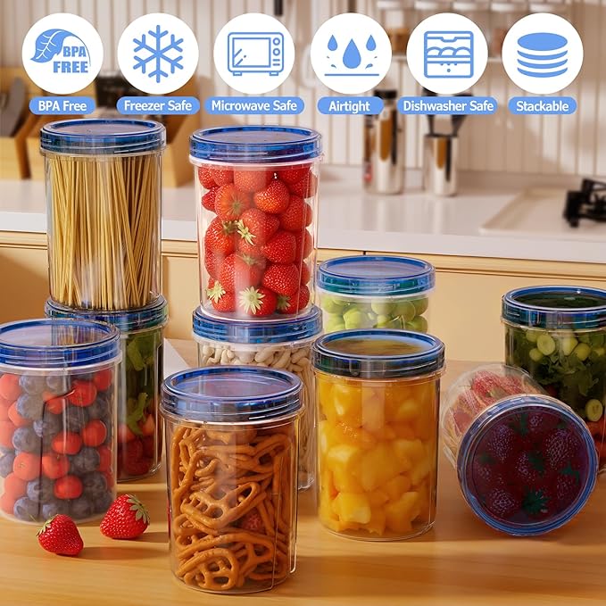 10 Pack-32 OZ Freezer Storage Containers, Small Plastic Food Storage Containers with Twist Top Lids, BPA Free and Reusable Meal Prep Containers Microwave/Dishwasher Safe
