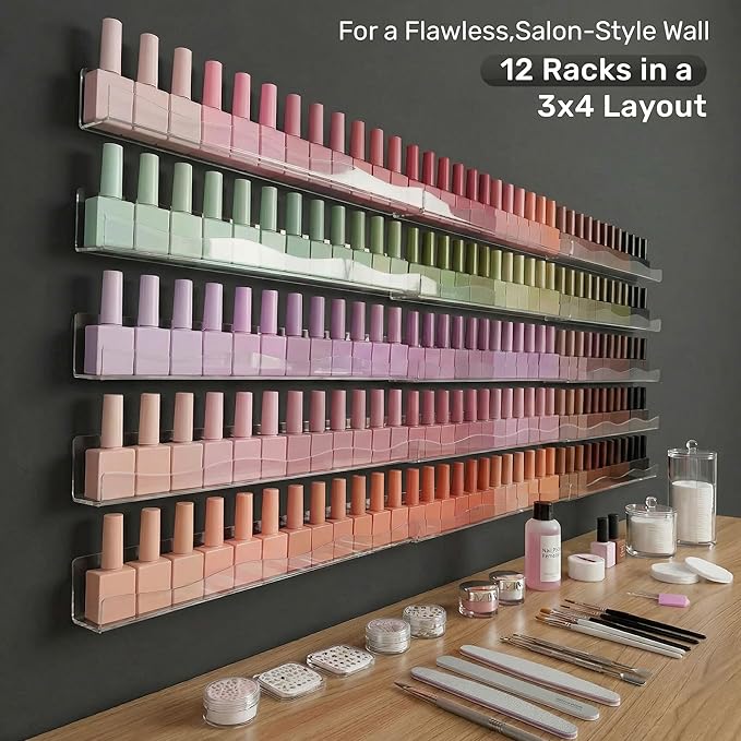 YMVV 15" Nail Polish Racks Wall Mounted Shelf,6 Pack Clear Acrylic Nail Polish Organizer Nail Supplies for Nail Techs,Great Display for Salons Retailers