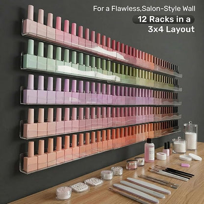 YMVV 15" Nail Polish Racks Wall Mounted Shelf,6 Pack Clear Acrylic Nail Polish Organizer Nail Supplies for Nail Techs,Great Display for Salons Retailers