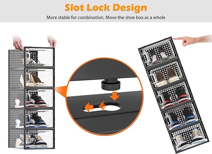 HOMIDEC Shoe Storage, 12 Pack Shoe Organizer for Closet, Shoe Boxes Clear Plastic Stackable Shoe Containers with Lids for Size 10