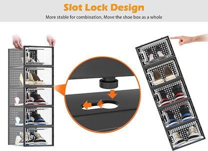 HOMIDEC Shoe Storage, 12 Pack Shoe Organizer for Closet, Shoe Boxes Clear Plastic Stackable Shoe Containers with Lids for Size 10