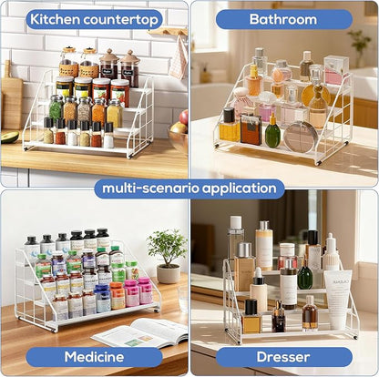 Spice Rack Organizer for Cabinet, 4 Tiered Spice Rack Organizer, Tiered Adjustable Spice Shelf for Kitchen (White-2Pcs)