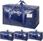 TICONN 4 Pack Extra Large Moving Bags Heavy Duty with Zippers & Carrying Handles, Durable Storage Bags Moving Boxes for Closet Organizers and Storage (4 Pack, Navy)