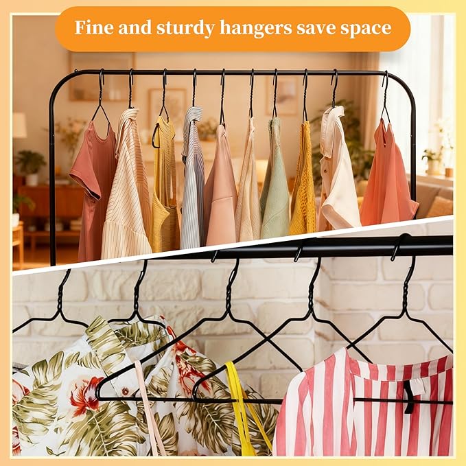 30 Pack Metal Wire Hanger, 18-inch Clothes Hangers in Bulk, Wire Hangers for Clothes, Metal Coat Hangers for Standard Size Shirts, Suits, Pants, Skirts, Coats, Ultra Thin Space Saving (Black)