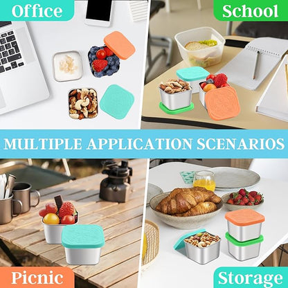 Qukaka Stainless Steel Snack Containers for Kids,7.2oz Easy Open Leak Proof Reusable Snack Box Container with Lids,Small Lunch Containers for Meal Prep,School,Picnic and Travel-3Pack