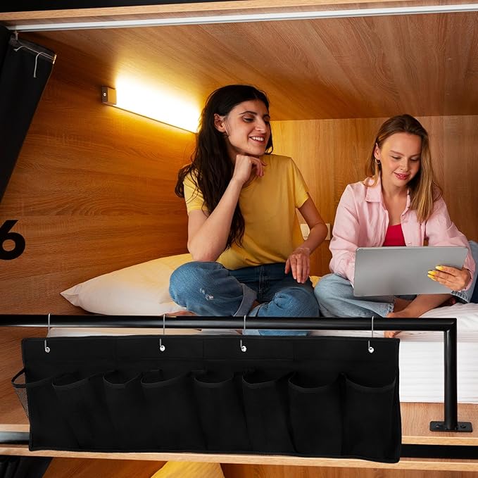 VANZACK Rv Hanging Shoe Organizer 8-compartment Breathable Mesh Storage Bag with Hooks for Bedside, Closet, and Camper Use, Black Non-woven Fabric Shoe Storage Caddy