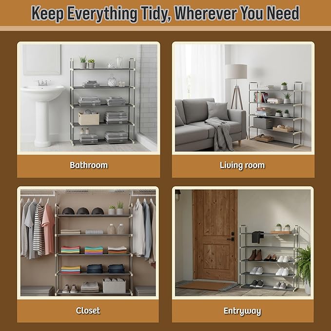Home-Complete Shoe Storage Rack, 5-Tier Shoe Organizer for Closet Bathroom Entryway, Shoe Shelf Holds