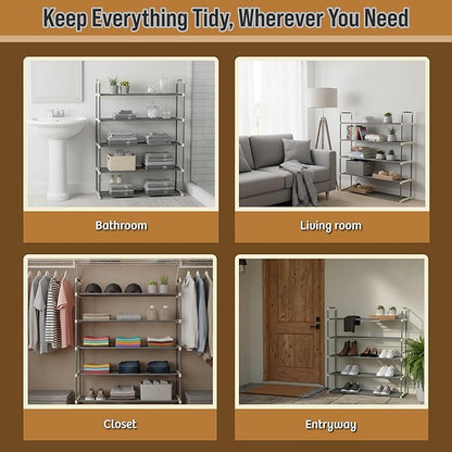 Home-Complete Shoe Storage Rack, 5-Tier Shoe Organizer for Closet Bathroom Entryway, Shoe Shelf Holds