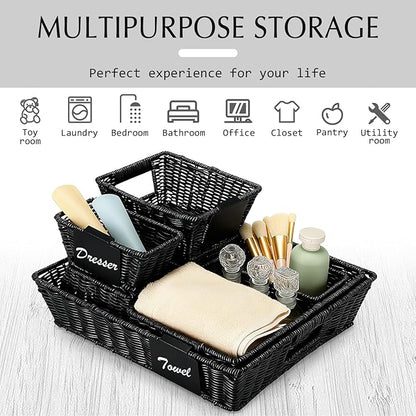 Marsui 9 Pcs Wicker Storage Baskets for Pantry Organization with Handle Labels Handwoven Multi-size Brown Small Organizer Baskets Storage Bins Container for Shelves Closet Toilet Christmas Holiday