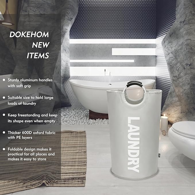 DOKEHOM 125L X-Large Collapsible Washing Laundry Basket Bag (7 Colors) for Bedroom, Fabric (Grey, XL)