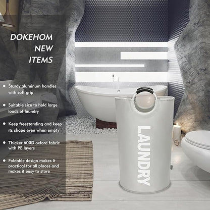 DOKEHOM 125L X-Large Collapsible Washing Laundry Basket Bag (7 Colors) for Bedroom, Fabric (Grey, XL)