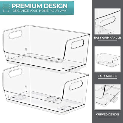 Sorbus Stackable Storage Bins Open Front, Clear Stackable Storage Bins, Pantry Bins for Storage and Organization, Acrylic Stackable Bins for Kitchen, Clear Pantry Organizer Bins (Small Wide 8 Pack)