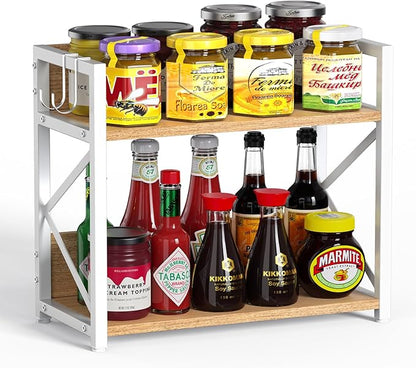 RUILALIFE Kitchen-Countertop-Organizer-Shelf, 2 Tier Coffee Bar Station Organizer for Counter,Wooden Spice Rack Shelf, Space Saving Desk Shelving Riser Unit, Coffee Bar Accessories (Maple, Large)