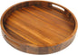 Virginia Boys Kitchens Round Serving Tray – 16.5 Inch Walnut Wood Platter with Handles - Perfect for Serving or Centerpiece Display on Ottoman and Coffee Table