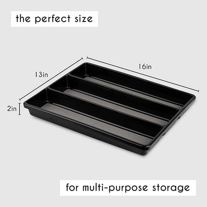 Kitchen Utensils Organizer Utensil Tray Holder Large Non-Slip Cutlery Drawer Organizer 3 Compartment Multi-Purpose Home Organization (Black)