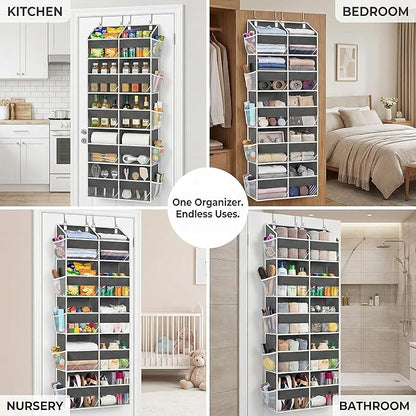 Dual Column Over the Door Organizer with Toiletry Bag - 5 Self Hanging Organizer with 10 Compartments - Heavy Duty Behind the Door Storage for Bedroom, Bathroom, Pantry, Nursery (Grey)