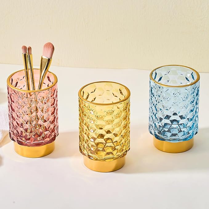 Makeup Brush Holder Organizer,Toothbrush Holders,Desk Pen Pencil Holder,Multifunctional Vintage Glass Brush Cup（A46-2-US）