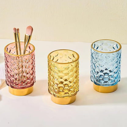 Makeup Brush Holder Organizer,Toothbrush Holders,Desk Pen Pencil Holder,Multifunctional Vintage Glass Brush Cup（A46-2-US）