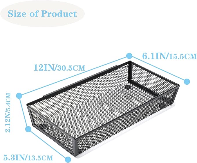 Silverware Organizer ，Mesh Cutlery silverware Tray for Drawer，Tool tray organizer,Utensil Flatware Tableware Organizer for Kitchen,Office,with Non-slip,Fits Standard Drawer,(6x12 IN) 4PSC,Black