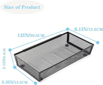 Silverware Organizer ，Mesh Cutlery silverware Tray for Drawer，Tool tray organizer,Utensil Flatware Tableware Organizer for Kitchen,Office,with Non-slip,Fits Standard Drawer,(6x12 IN) 4PSC,Black