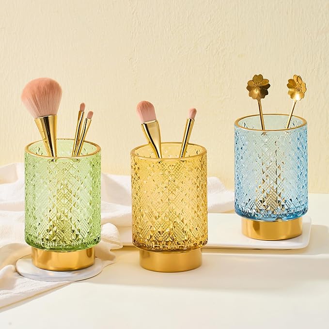 Makeup Brush Holder Organizer,Toothbrush Holders,Desk Pen Pencil Holder,Multifunctional Vintage Glass Brush Cup（A45-1-US）