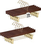 Quality Hangers Wooden Pants Hangers - 10-Pack Swivel Hook Cloth Hanger Set - Lotus Wood Skirt, Pant, Shorts and Slack Hangers with Adjustable Clip (Walnut - Gold Hook, 10)