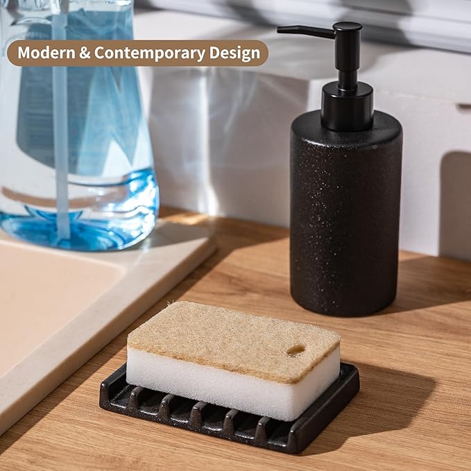 Tanew Self Draining Premium Ceramic Soap Dish, Bar Waterfall Soap Dish, Shower Soap Holder Sponge Holder Soap Tray Savers for Bathroom, Shower, Kitchen, Sink and Countertop