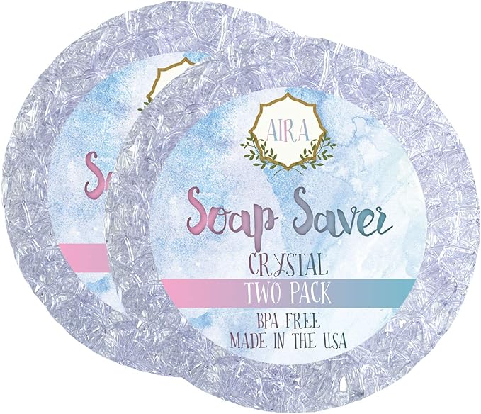 Aira Soap Saver - Dish & Holder Accessory - BPA Free Shower & Bath Holder - Drains Water, Circulates Air, Extends Life - Fits All Dish Sets - Round Crystal - 2 Pack