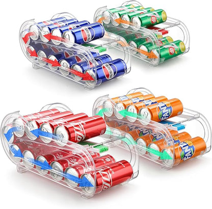 Soda Can Organizer for Refrigerator, Drink Organizer for Fridge, Automatic Rolling Can Dispenser Holder, Organize 11 Pcs Standard 11.15oz or 12oz Long Cans (4 Pack)