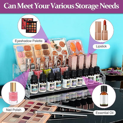 JessLab Nail Polish Organizer, 3-Tier Clear Acrylic Sunglass and Essential Oil Holder, Makeup Organizer for Bathroom Vanity Countertop