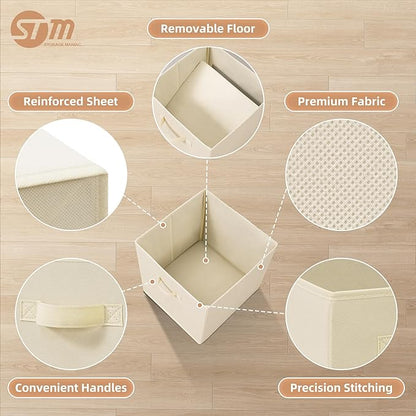 STORAGE MANIAC Storage Cubes, 13 Inch Collapsible Storage Bins with Handles, 6 Pack Fabric Foldable Bins for Organization, Durable Storage Bins for Closet, Shelves, Offices, Toys, 6-Pack Beige