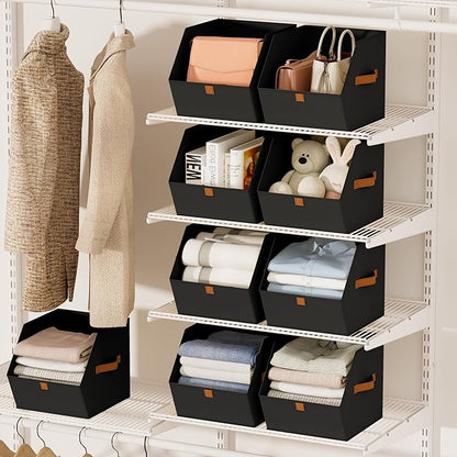 Homsorout Fabric Closet Storage Cubes - 6 Pack Square Storage Bins with Dual Handles for Clothes, Towels, Toys, Cube Storage Organizers for Bedroom, Nursery, Shelves, Closet, Small Spaces, Black