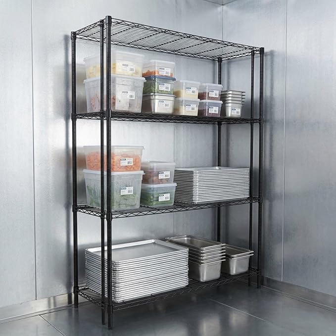 Quantum Storage Systems WR54-2148BK Wire Shelving Starter Kit, 48" W x 21" D x 54" H, 600 lbs Capacity, Carbon Steel, Epoxy Coated, Black, NSF
