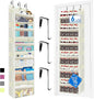 Over the Door Organizer Storage 6 Tier, 12 Large Capacity Side Pockets, Heavy Duty Metal Reinforced Hook Anti Tilt 75 LB Load Behind Door Storage for Bedroom Bathroom Pantry Nursery