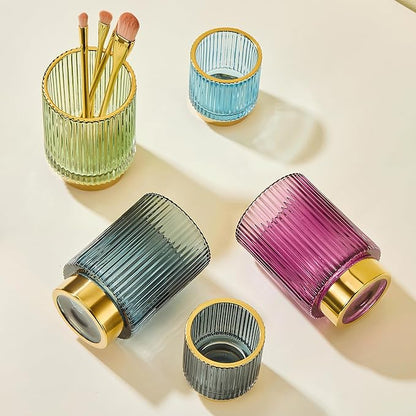 Makeup Brush Holder Organizer,Toothbrush Holders,Desk Pen Pencil Holder,Multifunctional Vintage Glass Brush Cup（L/Green/A3-6-US）