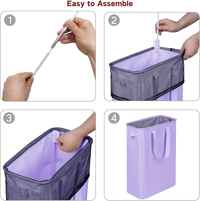 efluky Slim Laundry Basket, Narrow Laundry Hamper with Handles, Collapsible Dirty Clothes Hamper, Tall Laundry Bin for Laundry Room, Dorm and Bedroom, 19.8 Gallon (75L) Light Purple