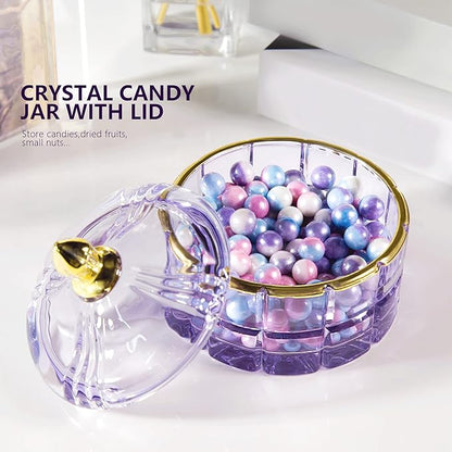 ALAMHI Crystal Candy Jar Apothecary Decorative Jars with Lids Purple Storage Jewelry Glass Trinket Box Cute Candy Dish with Lid for Candy Buffet Gift Ideas, for Women