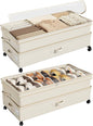 Kitstorack 2Pack Height-adjustable Under Bed Storage with Wheels, Under Bed Storage Containers,Under Bed Shoe Storage Organizer with Clear Window&Label, Suitable for Clothes Storage, Beige