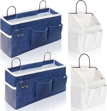 Kanrichu 2pcs Large + 2pcs Small Wall Hanging Storage Bag for Home & Camper (Blue & White)