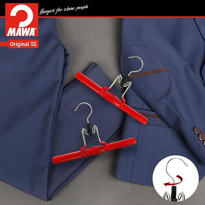 Mawa by Reston Lloyd Non-Slip Space Saving Clothes Hanger with Clamp for Pants and Skirts, Style M/26, Set of 2, Red