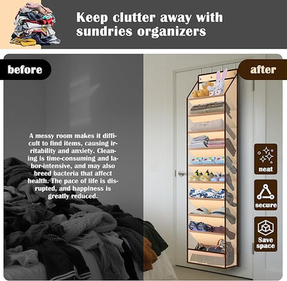 10 - Pocket Over - the - Door Hanging Shoe Organizers & Rack, Made of Sturdy 600D Oxford + Non - Woven Fabric, Space - Saving Storage for Shoes, Boots & More (Cream-colored)