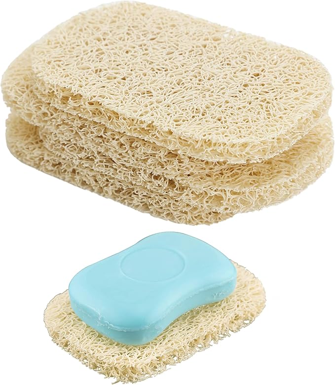 Snowkingdom 4 Pack Beige Soap Saver Holder Draining Soap Lift Pads for Shower Kitchen 2.9" x 4.5" PVC Non-BPA Non-Slip Durable
