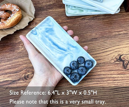 6.4" Porcelain Small Bathroom Tray, Ceramic Countertop and Vanity Tray for Cosmetics, Perfume, Jewelry, Candle - Kitchen Soap Tray for Kitchen Counter (Blue)