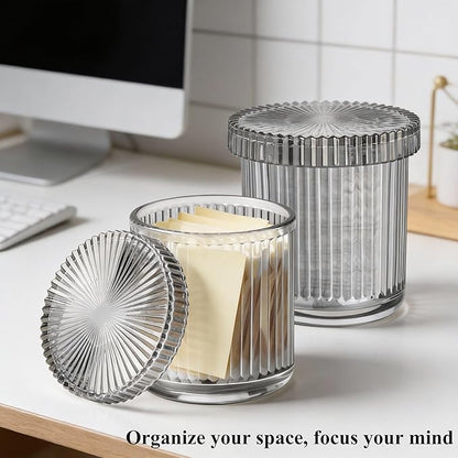 2 Pack Glass Qtip Holder Dispenser Set - Bathroom Organizer for Cotton Swabs, Balls, Pads, Floss Picks - Clear Apothecary Jars for Vanity, Makeup Storage, Bathroom Accessories Decor (Gray&Black)