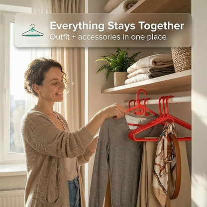 DEILSY™ Red Heavy Duty Hangers with Hooks for Scarves & Belts – Thick and Strong Clothes Hangers for Shirts, Jackets, Pants, and Dresses – Space-Saving Plastic Hangers – Pack of 10