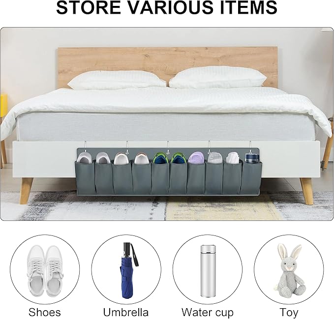 2 Pack RV Hanging Shoe Organizer, 10 Pockets Storage With Sturdy Hooks, Bed Organizer for Shoes, Toys and Tool Accessories, Grey