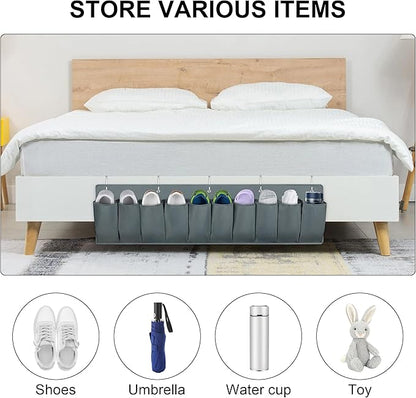 2 Pack RV Hanging Shoe Organizer, 10 Pockets Storage With Sturdy Hooks, Bed Organizer for Shoes, Toys and Tool Accessories, Grey