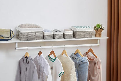 Vagusicc Wicker Storage Basket, Hand-Woven Paper Rope Wicker Baskets, Rectangular Small Wicke Baskets for Organizing, Cube Storage Bins for Closet/Clothes/Dresser, Grey, 5-Pack
