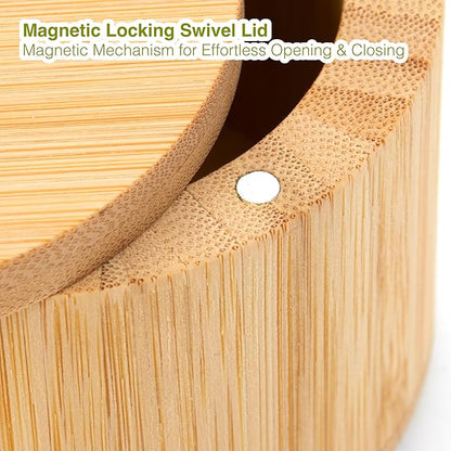 Bamboo Salt Cellar with Lid & Spoon – 6oz Magnetic Swivel Top Spice Container – Airtight Kitchen Storage for Salt, Spices – Stylish Bamboo Design with Easy Seal Magnetic Lid